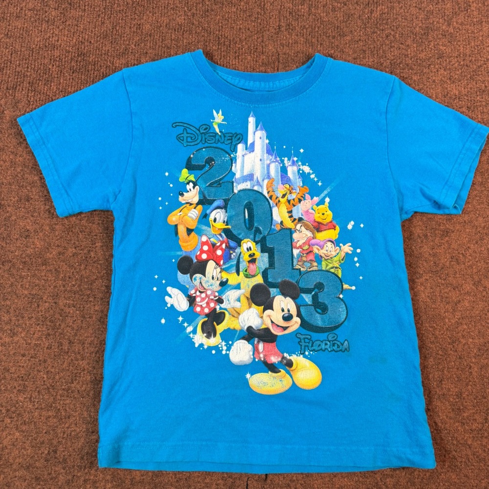 Disney Florida 2013 Blue Graphic T-Shirt Mickey Minnie Pooh Tigger Kids Small
